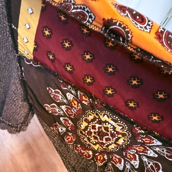 We The Free Charcoal Top with Colorful Patterned Sleeves - Picture 5 of 8